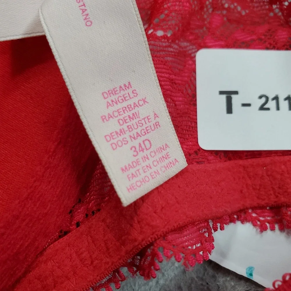 Victoria's Secret Women Bra 34D Red Floral Dream Angels Racerback Front Closure